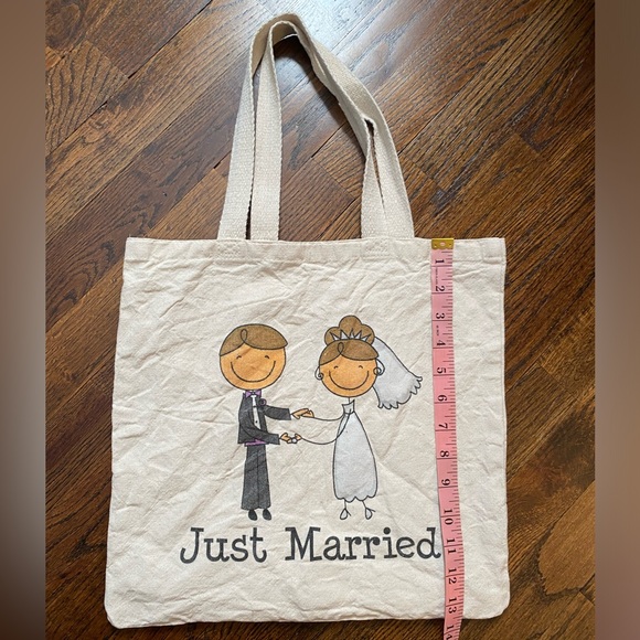 Just Married Canvas Tote Bag newlywed novelty print tote bag bride groom wedding - Picture 7 of 16